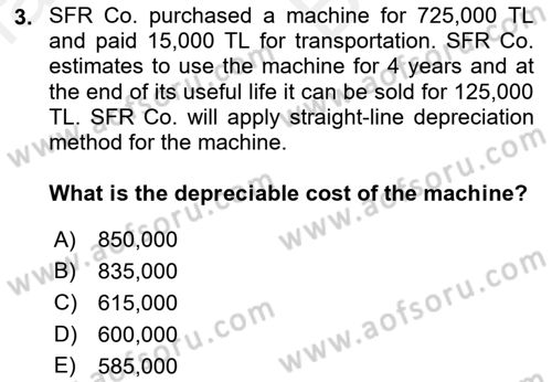 Accounting 2 Dersi 2018 - 2019 Yılı (Vize) Ara Sınav Soruları 3. Soru