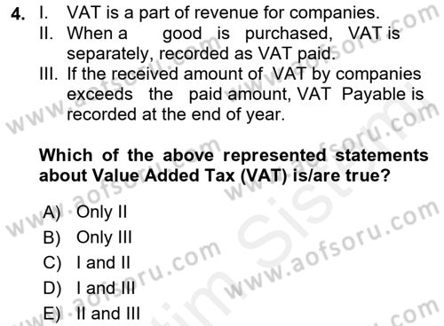 Accounting 2 Dersi 2018 - 2019 Yılı (Vize) Ara Sınav Soruları 4. Soru