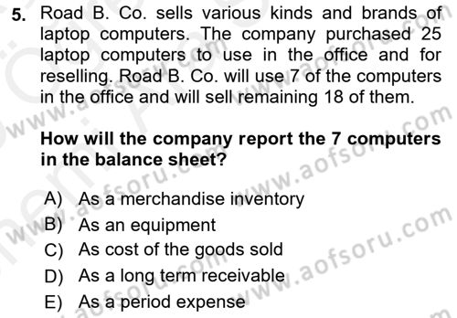 Accounting 2 Dersi 2018 - 2019 Yılı (Vize) Ara Sınav Soruları 5. Soru