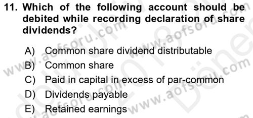 Accounting 2 Dersi 2018 - 2019 Yılı (Final) Dönem Sonu Sınav Soruları 11. Soru