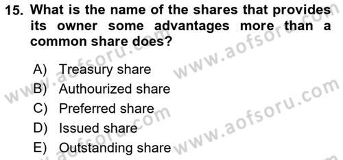 Accounting 2 Dersi 2018 - 2019 Yılı (Final) Dönem Sonu Sınav Soruları 15. Soru