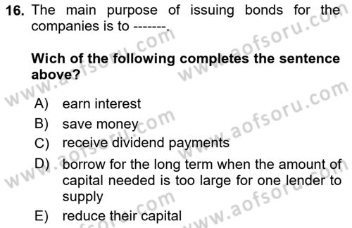 Accounting 2 Dersi 2018 - 2019 Yılı (Final) Dönem Sonu Sınav Soruları 16. Soru