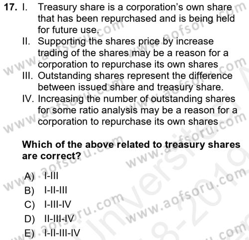 Accounting 2 Dersi 2018 - 2019 Yılı (Final) Dönem Sonu Sınav Soruları 17. Soru