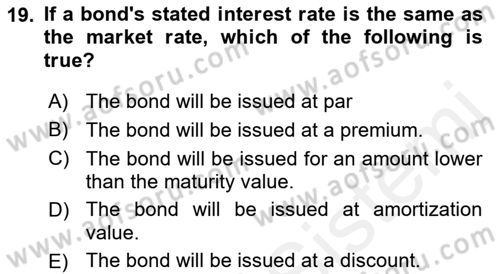 Accounting 2 Dersi 2018 - 2019 Yılı (Final) Dönem Sonu Sınav Soruları 19. Soru
