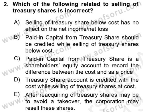 Accounting 2 Dersi 2018 - 2019 Yılı (Final) Dönem Sonu Sınav Soruları 2. Soru