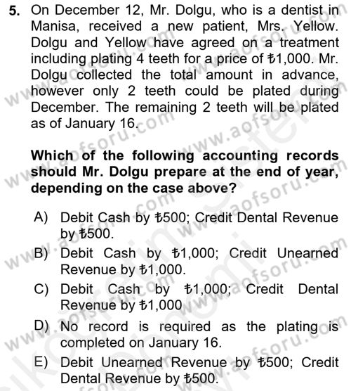 Accounting 2 Dersi 2018 - 2019 Yılı (Final) Dönem Sonu Sınav Soruları 5. Soru