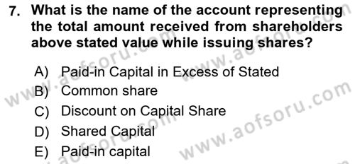 Accounting 2 Dersi 2018 - 2019 Yılı (Final) Dönem Sonu Sınav Soruları 7. Soru