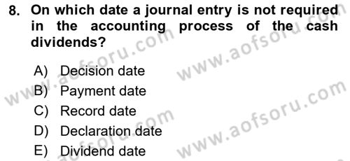 Accounting 2 Dersi 2018 - 2019 Yılı (Final) Dönem Sonu Sınav Soruları 8. Soru