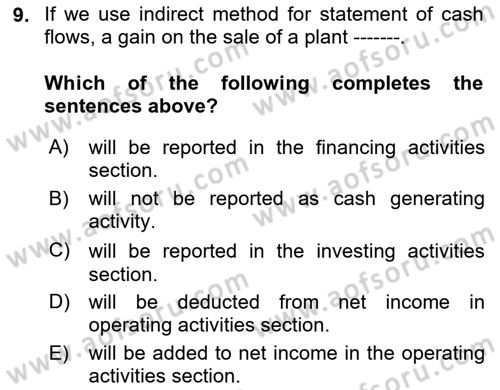 Accounting 2 Dersi 2018 - 2019 Yılı (Final) Dönem Sonu Sınav Soruları 9. Soru
