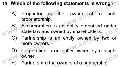 Accounting 2 Dersi 2018 - 2019 Yılı Yaz Okulu Sınav Soruları 10. Soru