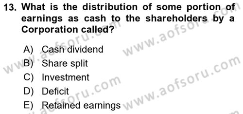Accounting 2 Dersi 2018 - 2019 Yılı Yaz Okulu Sınav Soruları 13. Soru