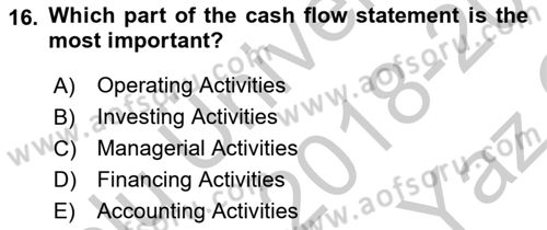 Accounting 2 Dersi 2018 - 2019 Yılı Yaz Okulu Sınav Soruları 16. Soru