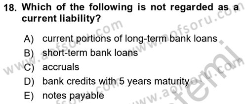 Accounting 2 Dersi 2018 - 2019 Yılı Yaz Okulu Sınav Soruları 18. Soru