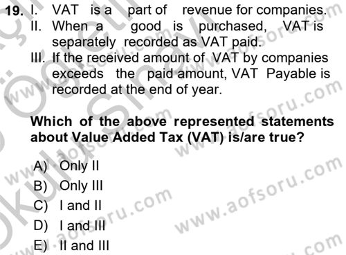 Accounting 2 Dersi 2018 - 2019 Yılı Yaz Okulu Sınav Soruları 19. Soru