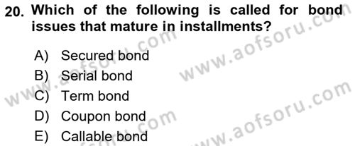 Accounting 2 Dersi 2018 - 2019 Yılı Yaz Okulu Sınav Soruları 20. Soru