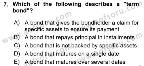 Accounting 2 Dersi 2018 - 2019 Yılı Yaz Okulu Sınav Soruları 7. Soru