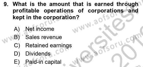 Accounting 2 Dersi 2018 - 2019 Yılı Yaz Okulu Sınav Soruları 9. Soru