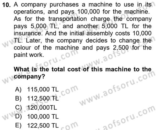 Accounting 2 Dersi 2020 - 2021 Yılı Yaz Okulu Sınav Soruları 10. Soru