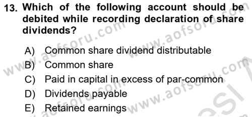 Accounting 2 Dersi 2020 - 2021 Yılı Yaz Okulu Sınav Soruları 13. Soru