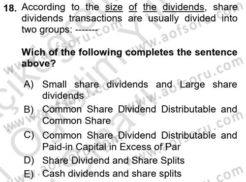 Accounting 2 Dersi 2020 - 2021 Yılı Yaz Okulu Sınav Soruları 18. Soru