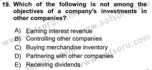 Accounting 2 Dersi 2020 - 2021 Yılı Yaz Okulu Sınav Soruları 19. Soru