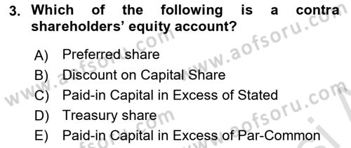 Accounting 2 Dersi 2020 - 2021 Yılı Yaz Okulu Sınav Soruları 3. Soru