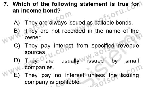 Accounting 2 Dersi 2020 - 2021 Yılı Yaz Okulu Sınav Soruları 7. Soru