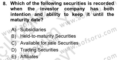 Accounting 2 Dersi 2020 - 2021 Yılı Yaz Okulu Sınav Soruları 8. Soru