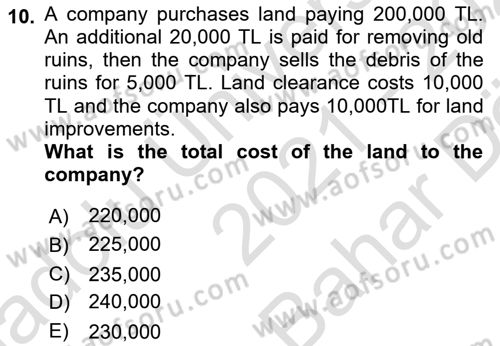 Accounting 2 Dersi 2021 - 2022 Yılı (Vize) Ara Sınav Soruları 10. Soru