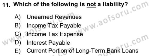 Accounting 2 Dersi 2021 - 2022 Yılı (Vize) Ara Sınav Soruları 11. Soru