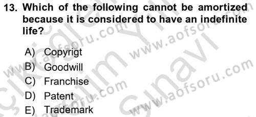 Accounting 2 Dersi 2021 - 2022 Yılı (Vize) Ara Sınav Soruları 13. Soru