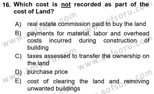 Accounting 2 Dersi 2021 - 2022 Yılı (Vize) Ara Sınav Soruları 16. Soru