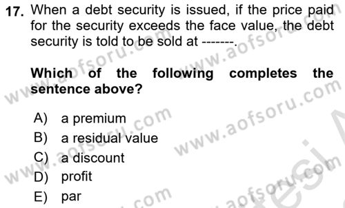 Accounting 2 Dersi 2021 - 2022 Yılı (Vize) Ara Sınav Soruları 17. Soru