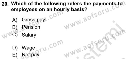 Accounting 2 Dersi 2021 - 2022 Yılı (Vize) Ara Sınav Soruları 20. Soru