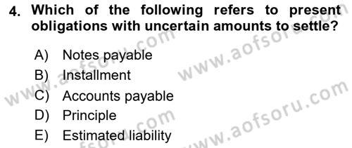Accounting 2 Dersi 2021 - 2022 Yılı (Vize) Ara Sınav Soruları 4. Soru