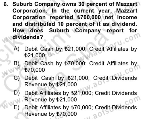 Accounting 2 Dersi 2021 - 2022 Yılı (Vize) Ara Sınav Soruları 6. Soru