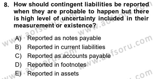 Accounting 2 Dersi 2021 - 2022 Yılı (Vize) Ara Sınav Soruları 8. Soru