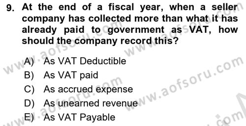 Accounting 2 Dersi 2021 - 2022 Yılı (Vize) Ara Sınav Soruları 9. Soru