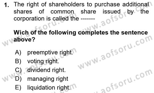 Accounting 2 Dersi 2021 - 2022 Yılı (Final) Dönem Sonu Sınav Soruları 1. Soru