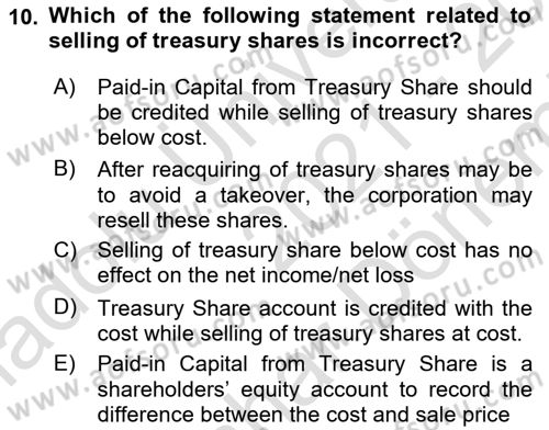 Accounting 2 Dersi 2021 - 2022 Yılı (Final) Dönem Sonu Sınav Soruları 10. Soru
