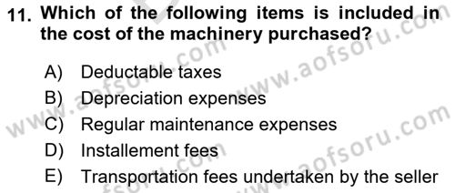 Accounting 2 Dersi 2021 - 2022 Yılı (Final) Dönem Sonu Sınav Soruları 11. Soru