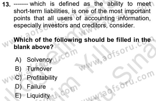 Accounting 2 Dersi 2021 - 2022 Yılı (Final) Dönem Sonu Sınav Soruları 13. Soru