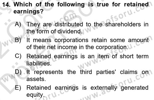 Accounting 2 Dersi 2021 - 2022 Yılı (Final) Dönem Sonu Sınav Soruları 14. Soru
