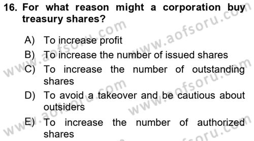 Accounting 2 Dersi 2021 - 2022 Yılı (Final) Dönem Sonu Sınav Soruları 16. Soru