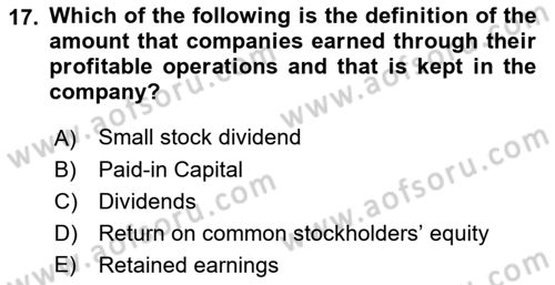 Accounting 2 Dersi 2021 - 2022 Yılı (Final) Dönem Sonu Sınav Soruları 17. Soru