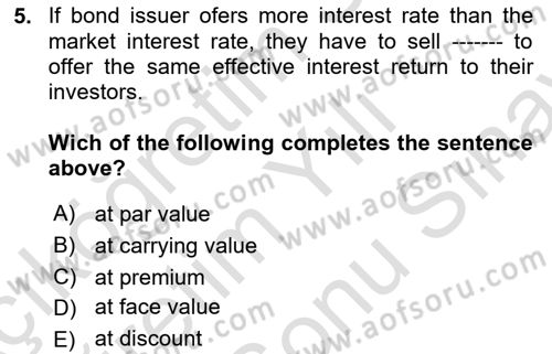 Accounting 2 Dersi 2021 - 2022 Yılı (Final) Dönem Sonu Sınav Soruları 5. Soru