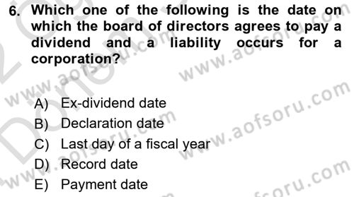 Accounting 2 Dersi 2021 - 2022 Yılı (Final) Dönem Sonu Sınav Soruları 6. Soru