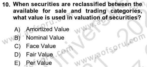 Accounting 2 Dersi 2021 - 2022 Yılı Yaz Okulu Sınav Soruları 10. Soru