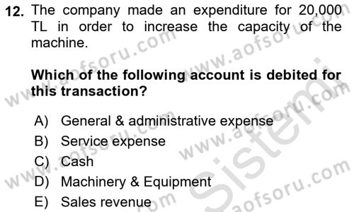 Accounting 2 Dersi 2021 - 2022 Yılı Yaz Okulu Sınav Soruları 12. Soru
