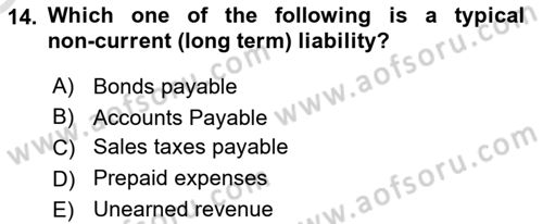 Accounting 2 Dersi 2021 - 2022 Yılı Yaz Okulu Sınav Soruları 14. Soru
